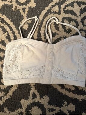 Full Tilt White Lace-Trim Button Front Bandeau Bralette